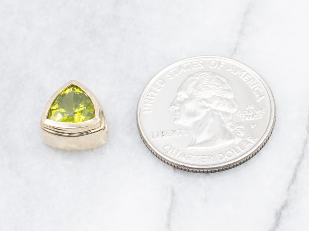 Yellow Gold Bezel-Set Trillion-Cut Peridot Slide Pendant