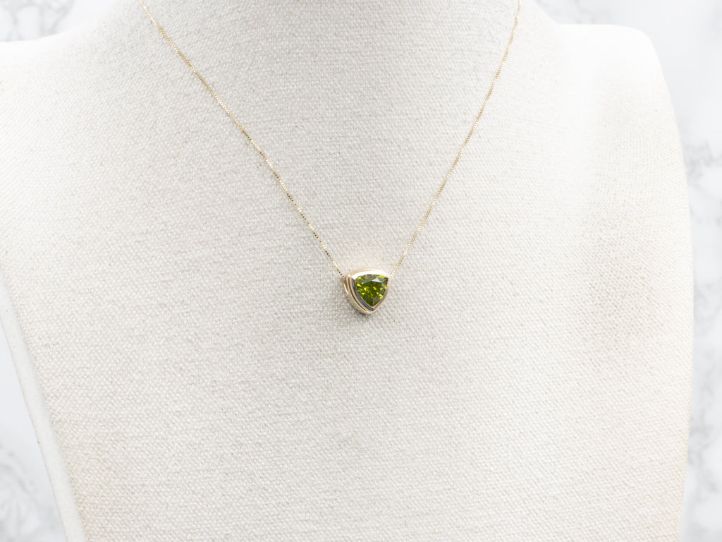 Yellow Gold Bezel-Set Trillion-Cut Peridot Slide Pendant