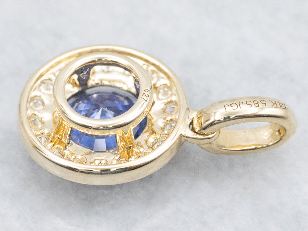 Round-Cut Sapphire and Diamond Halo Gold Pendant