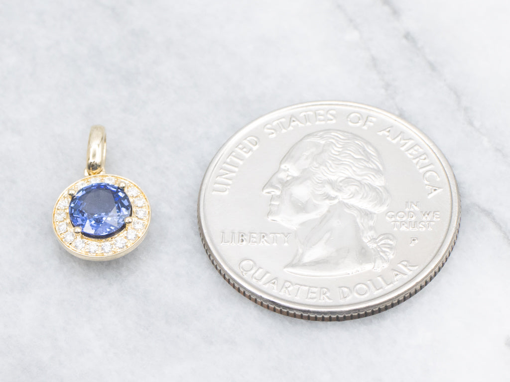 Round-Cut Sapphire and Diamond Halo Gold Pendant