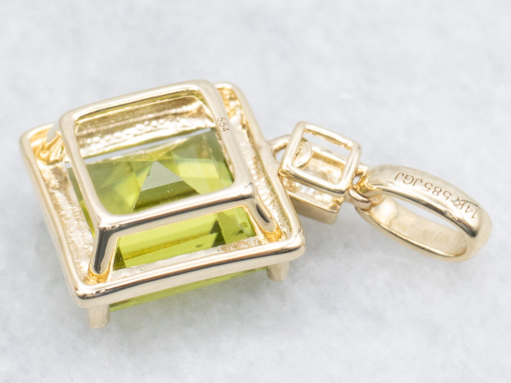Modern Yellow Gold Peridot Pendant with Diamond Accent