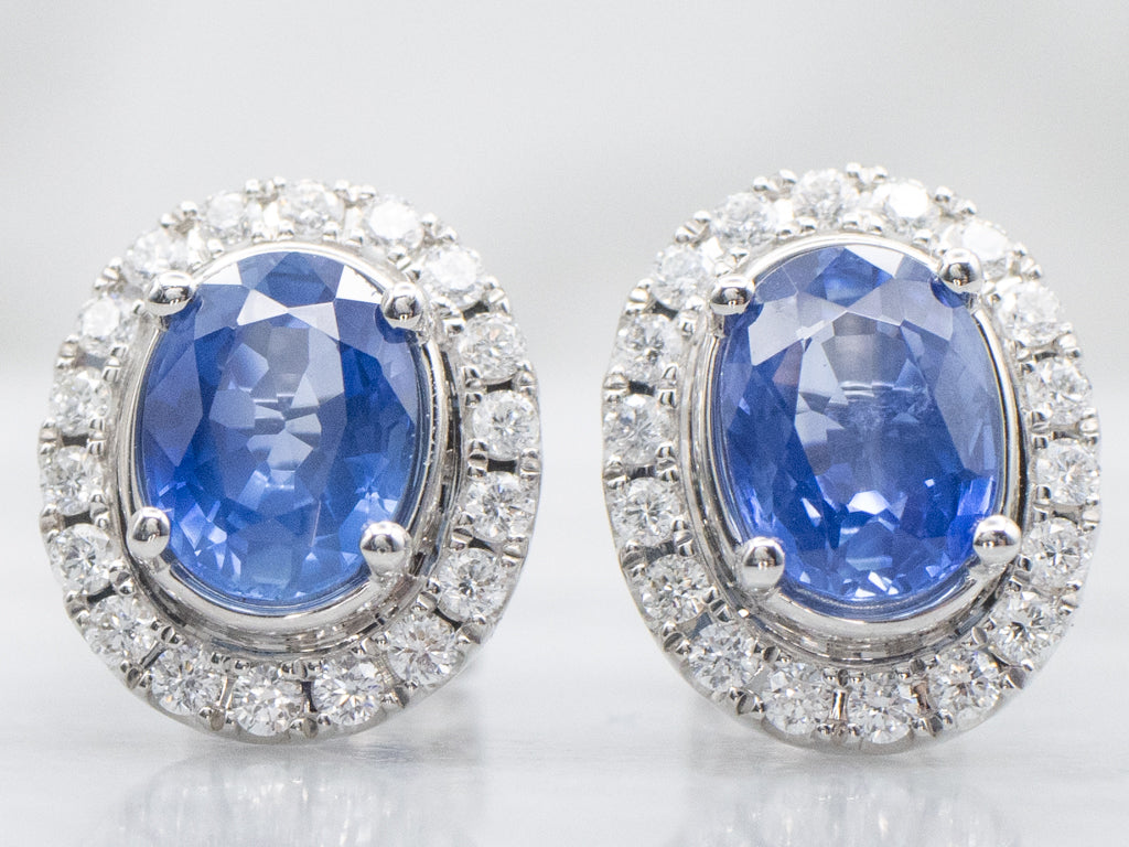 White Gold Sapphire and Diamond Halo Stud Earrings