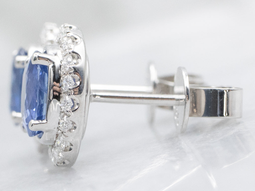 White Gold Sapphire and Diamond Halo Stud Earrings