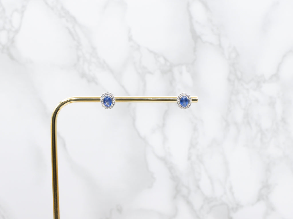 White Gold Sapphire and Diamond Halo Stud Earrings