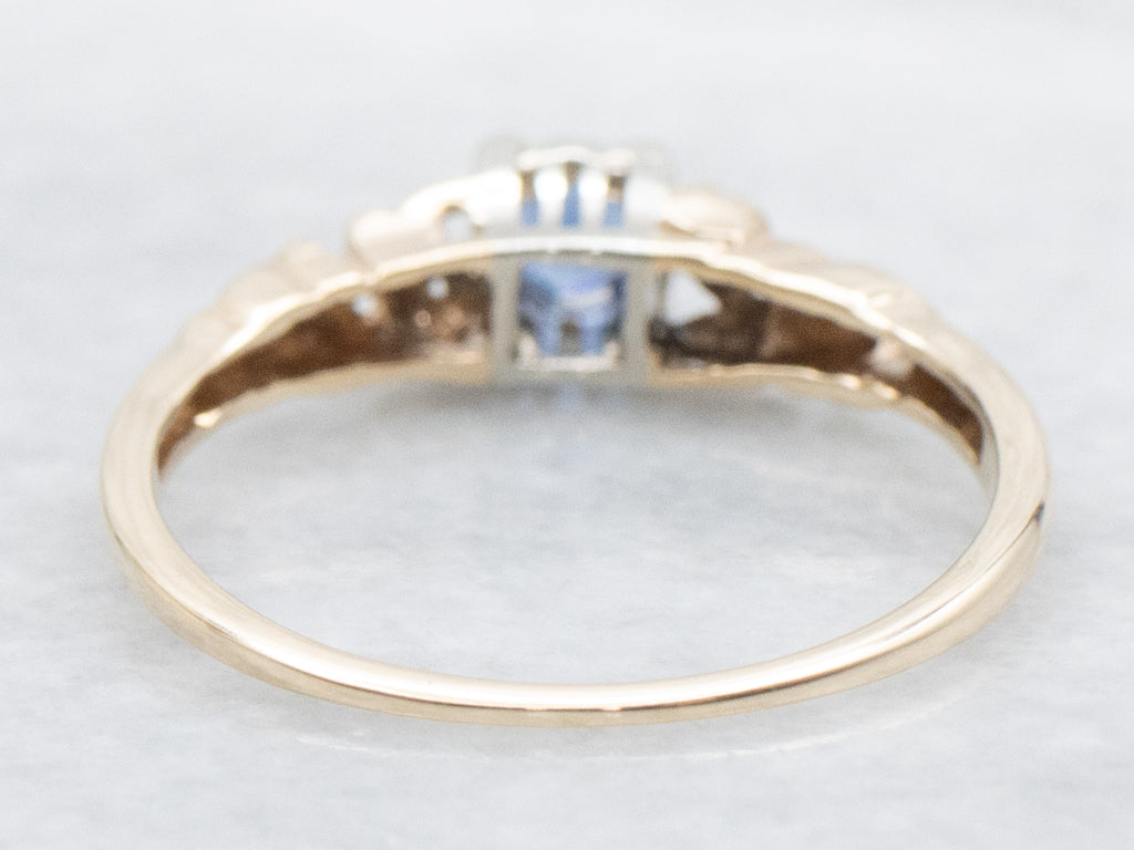 Vintage 1940s Sapphire Solitaire Ring with Floral Details