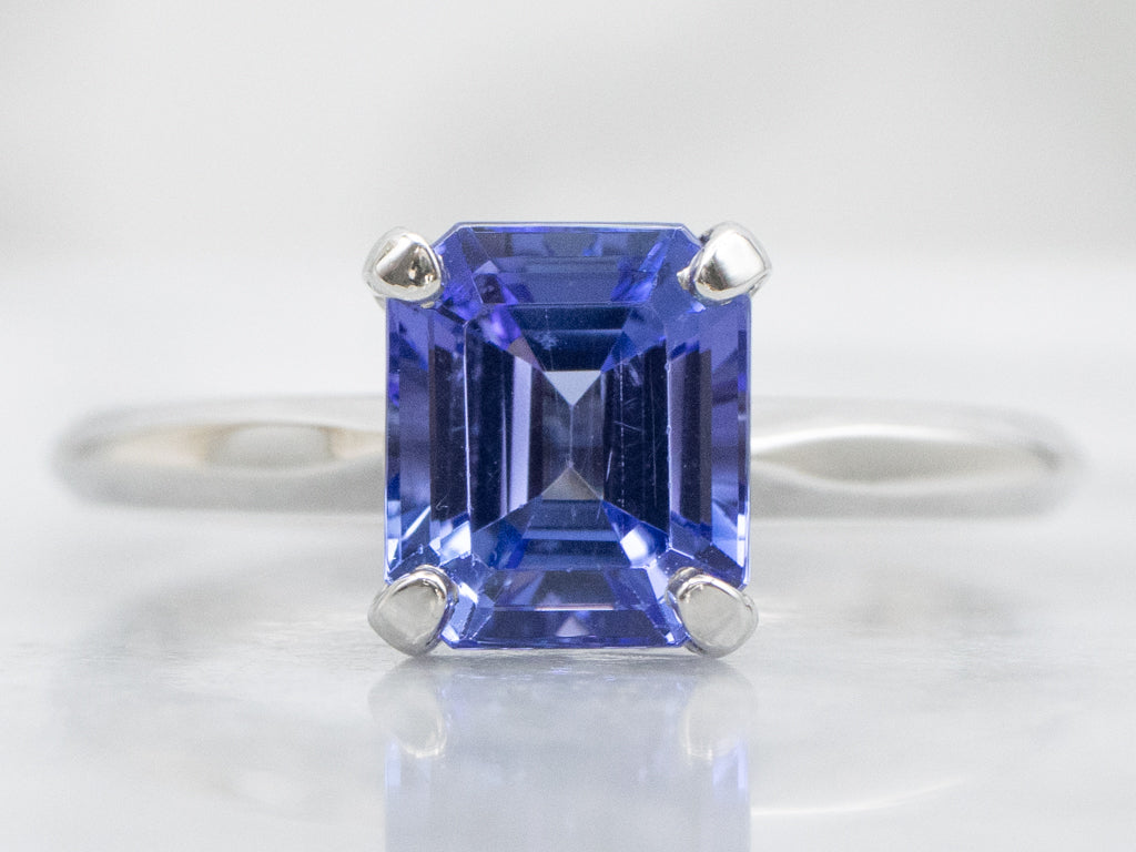 Emerald-Cut Tanzanite Vintage Solitaire Platinum Setting