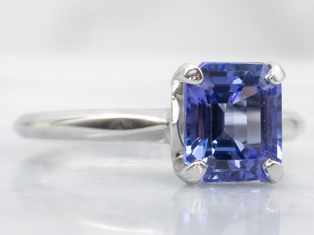 Emerald-Cut Tanzanite Vintage Solitaire Platinum Setting