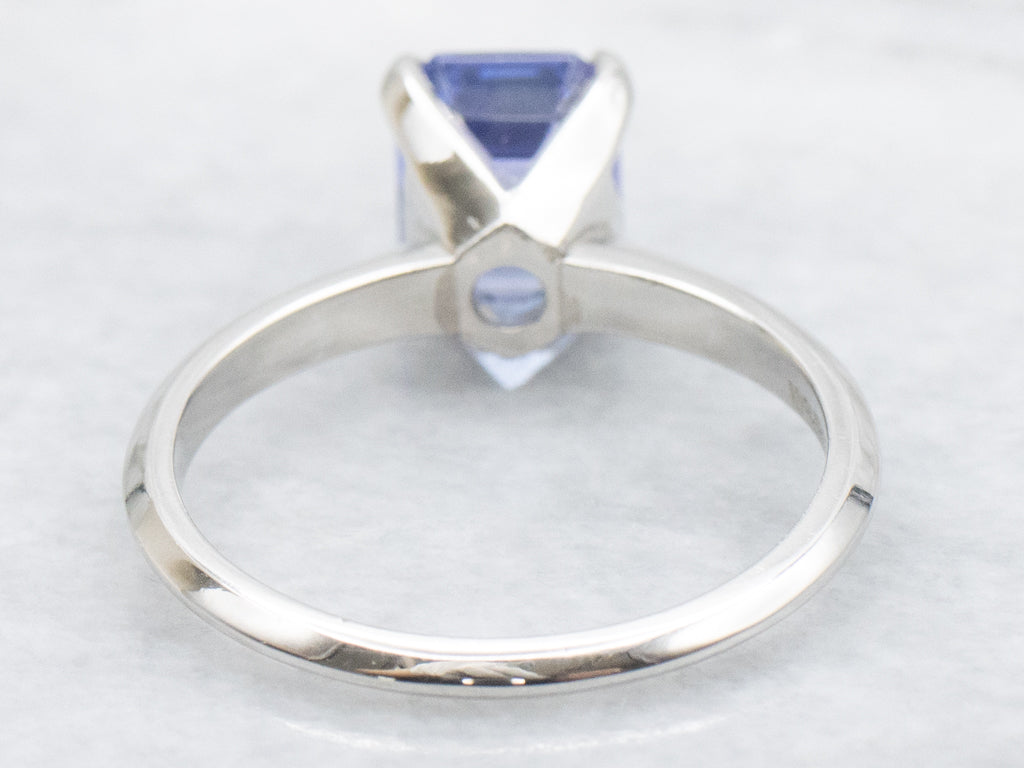 Emerald-Cut Tanzanite Vintage Solitaire Platinum Setting