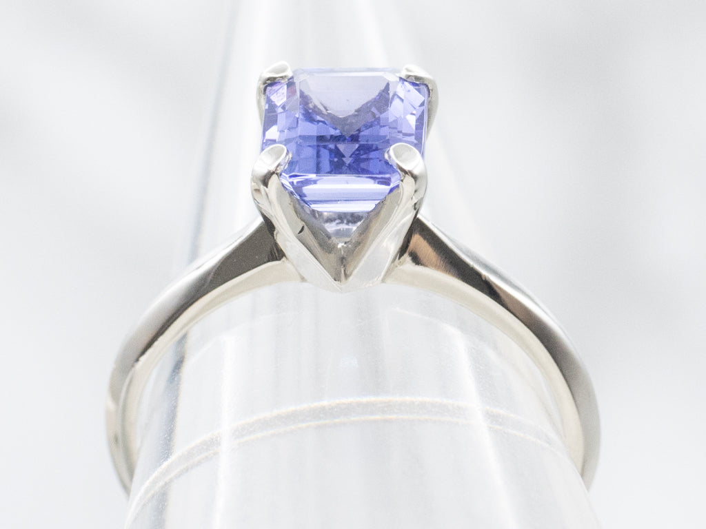 Emerald-Cut Tanzanite Vintage Solitaire Platinum Setting