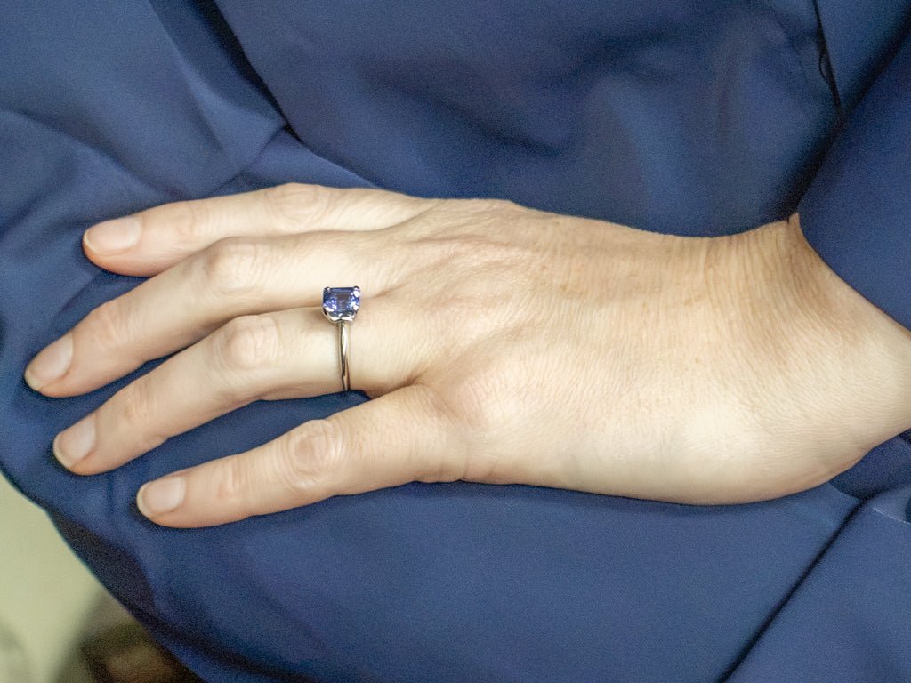 Emerald-Cut Tanzanite Vintage Solitaire Platinum Setting