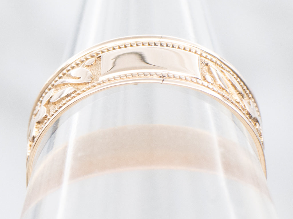 Victorian Era Floral Patterned Rose Gold Cigar Band with Engravable Center