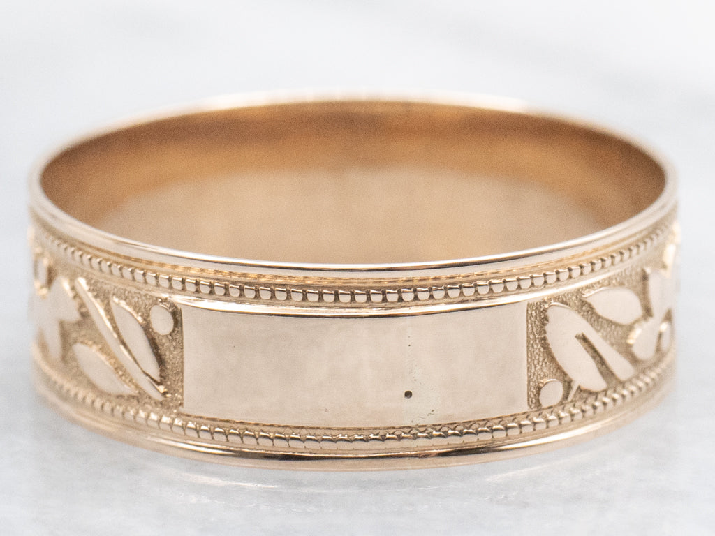 Flower Patterned Engravable Rose Gold Victorian Era Cigar Band
