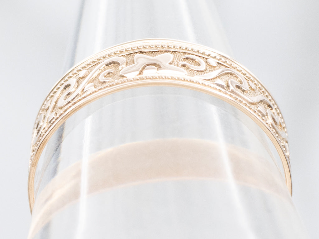 Flower Patterned Engravable Rose Gold Victorian Era Cigar Band