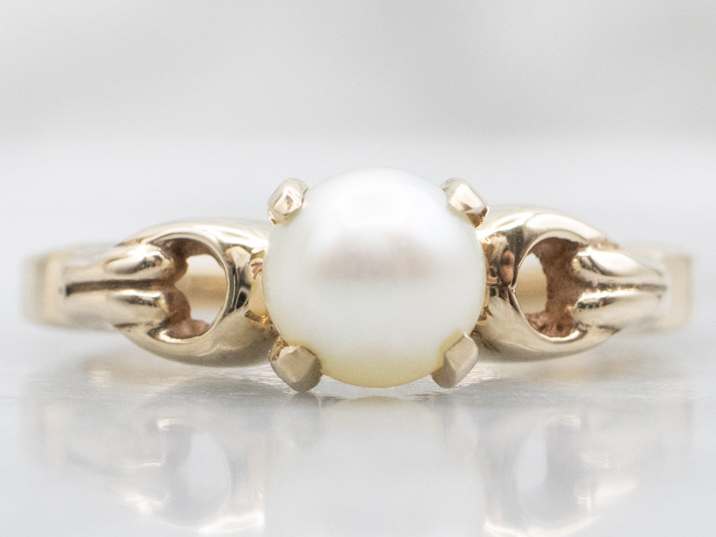 Vintage Yellow Gold Pearl Solitaire Ring