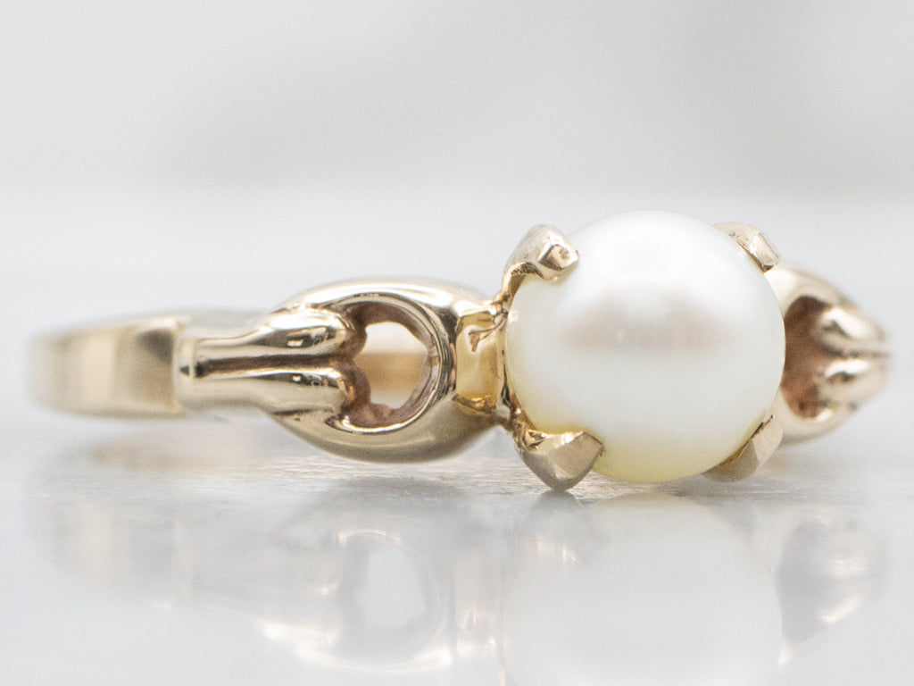 Vintage Yellow Gold Pearl Solitaire Ring