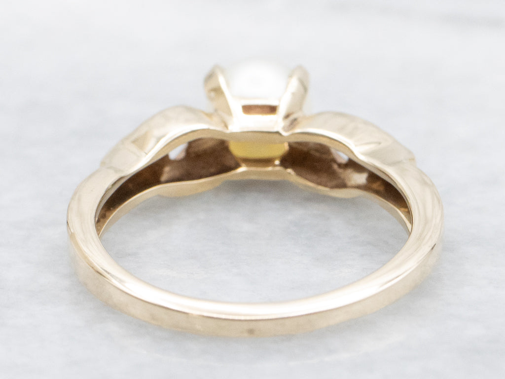 Vintage Yellow Gold Pearl Solitaire Ring