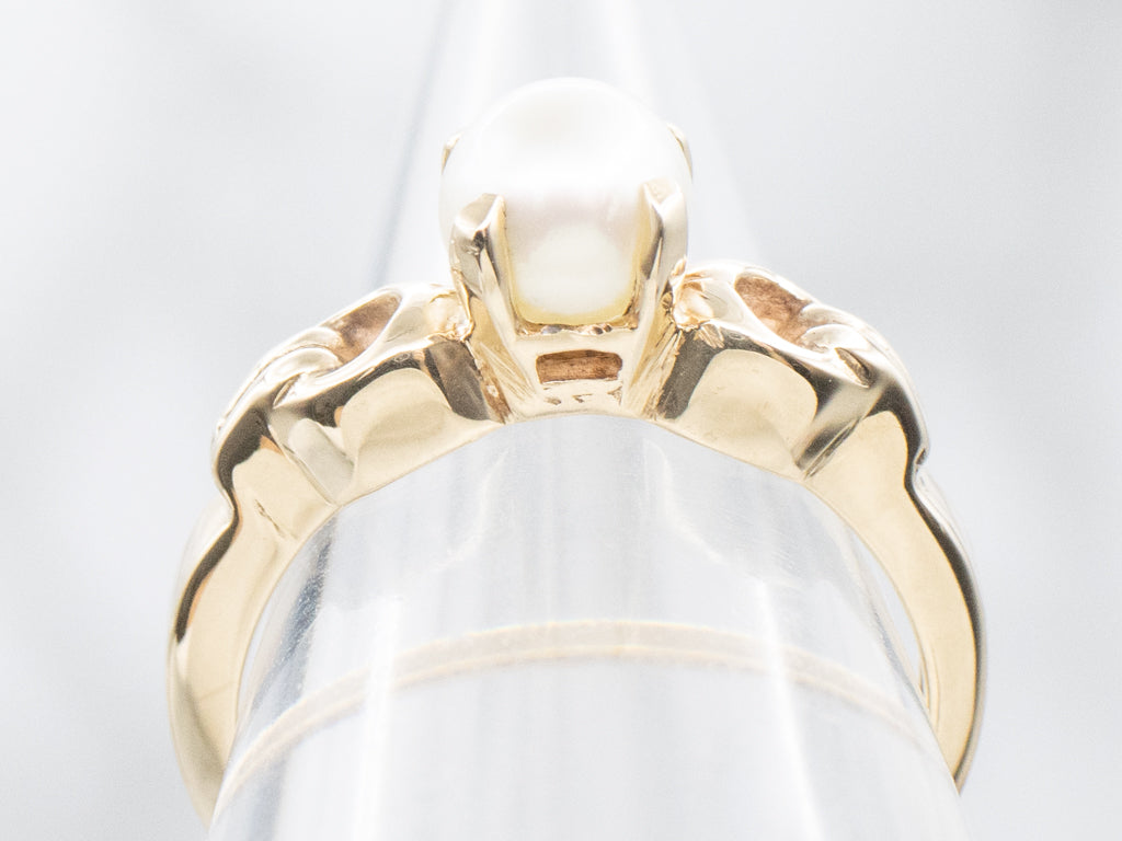 Vintage Yellow Gold Pearl Solitaire Ring
