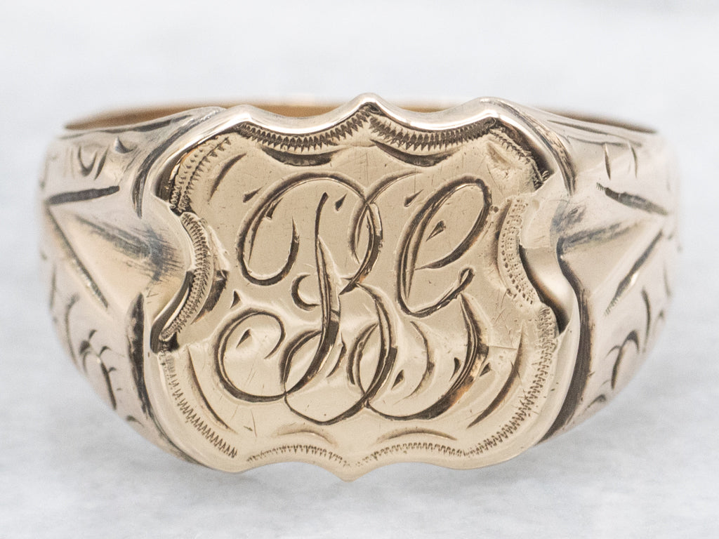 Late Victorian-Era Engraved Initial "BG" Gold Signet Ring