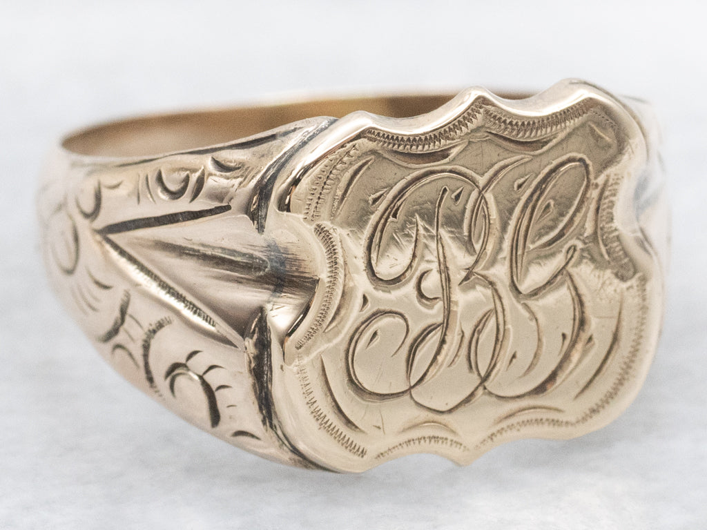 Late Victorian-Era Engraved Initial "BG" Gold Signet Ring