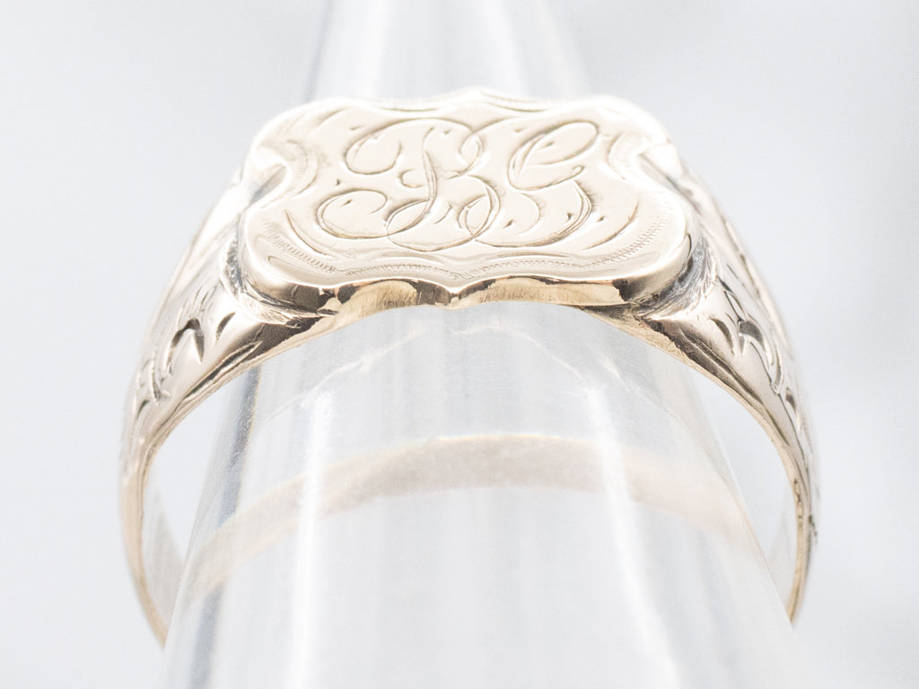 Late Victorian-Era Engraved Initial "BG" Gold Signet Ring