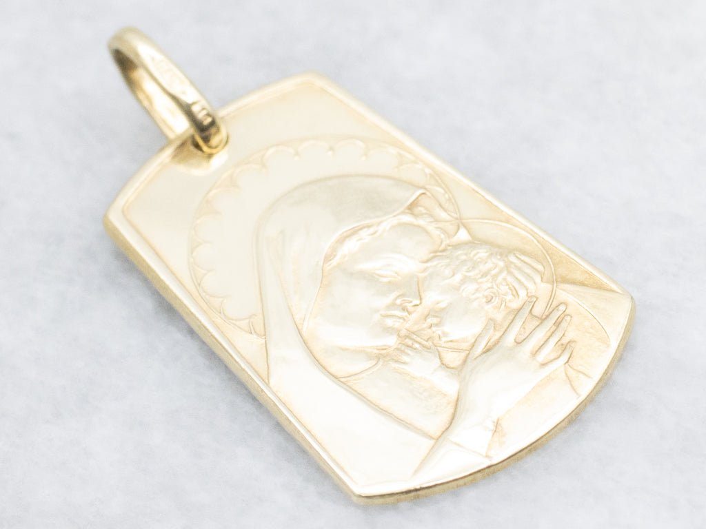 Mother Mary and Baby Jesus Yellow Gold Religious Pendant