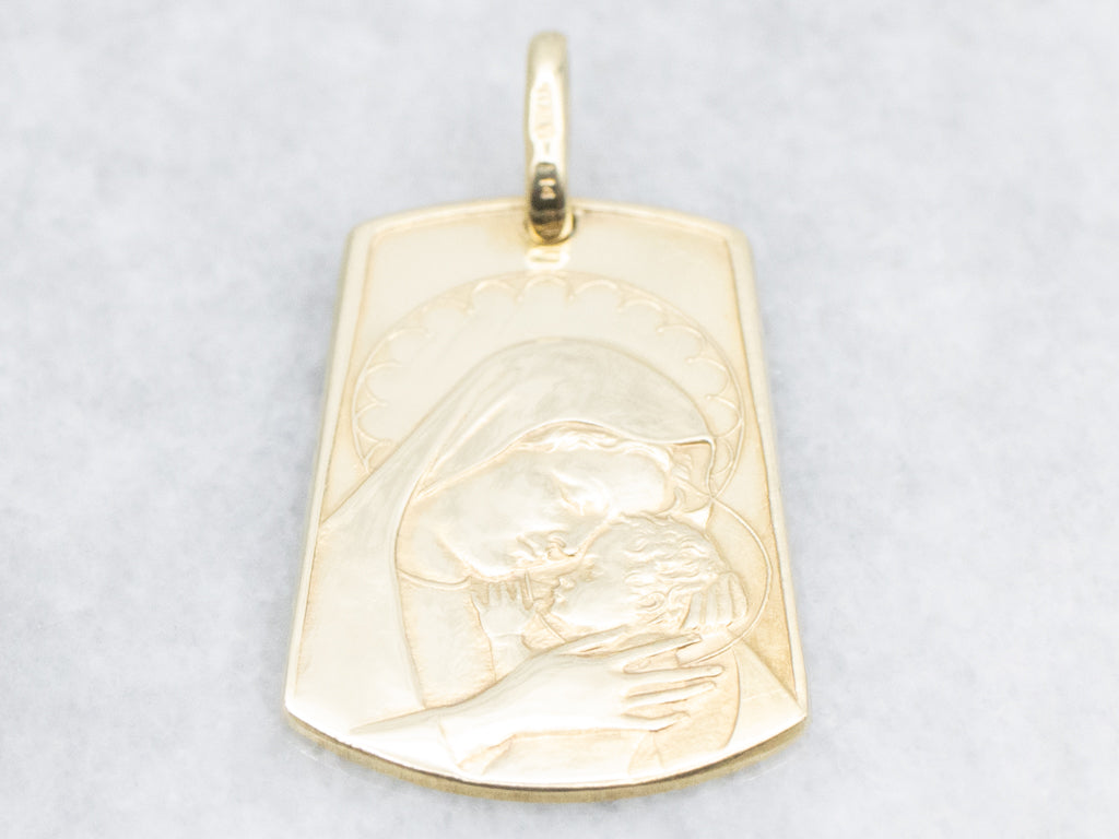 Mother Mary and Baby Jesus Yellow Gold Religious Pendant