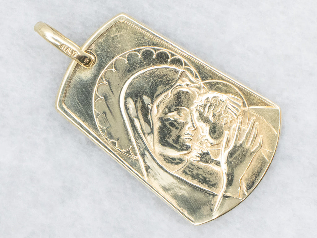 Mother Mary and Baby Jesus Yellow Gold Religious Pendant