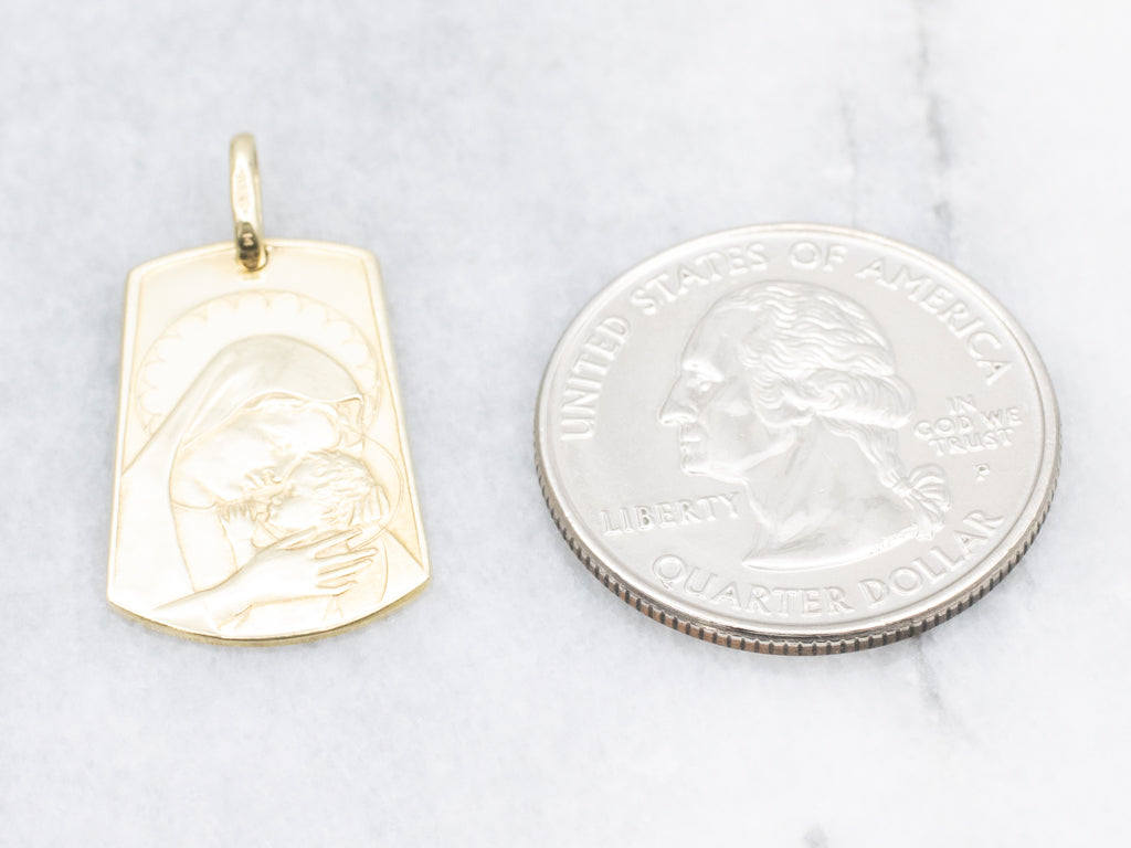 Mother Mary and Baby Jesus Yellow Gold Religious Pendant