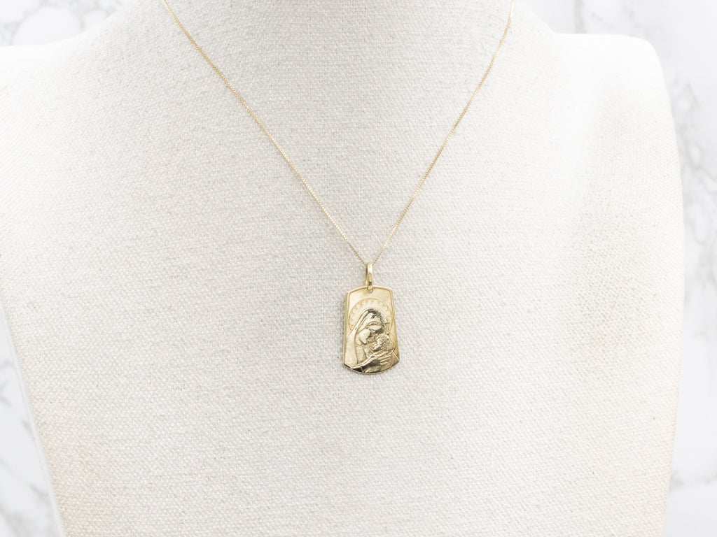 Mother Mary and Baby Jesus Yellow Gold Religious Pendant