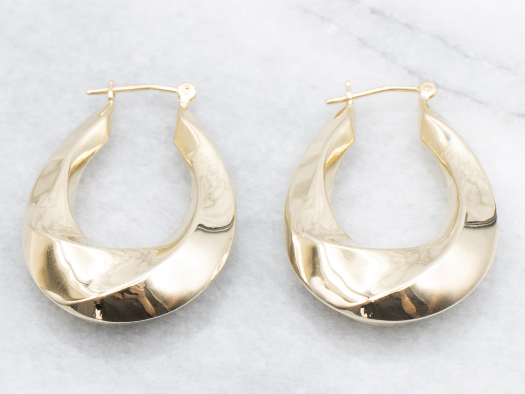 Vintage Yellow Gold Twisted Puffy Hoop Earrings