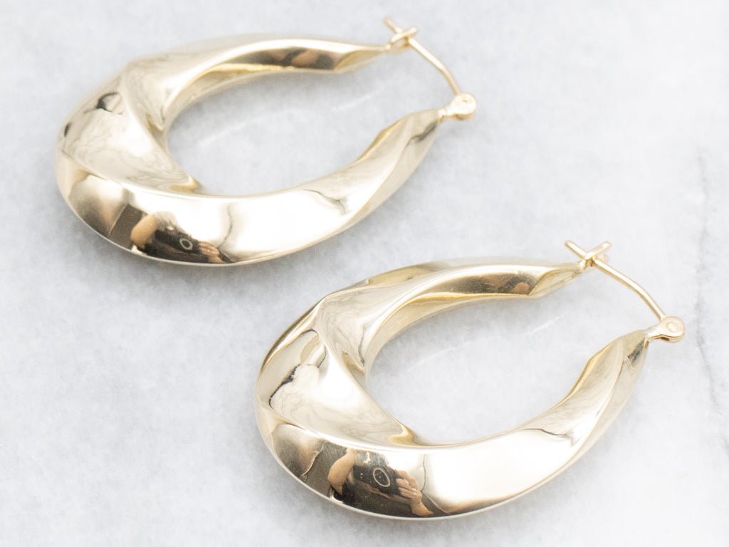 Vintage Yellow Gold Twisted Puffy Hoop Earrings