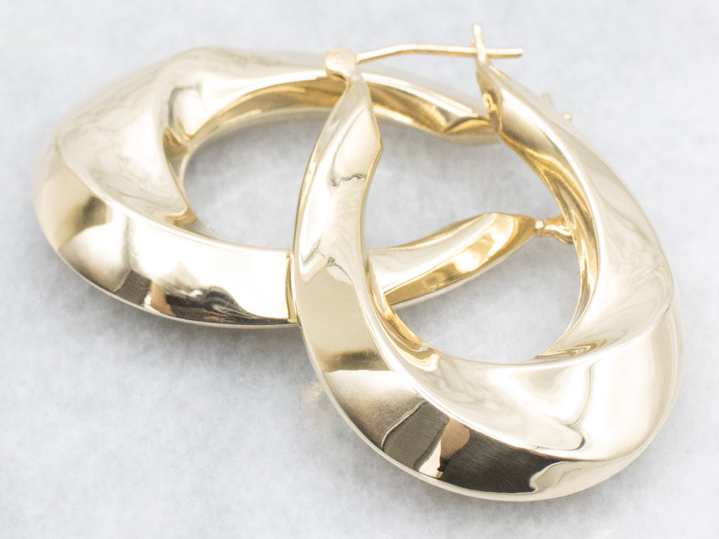 Vintage Yellow Gold Twisted Puffy Hoop Earrings