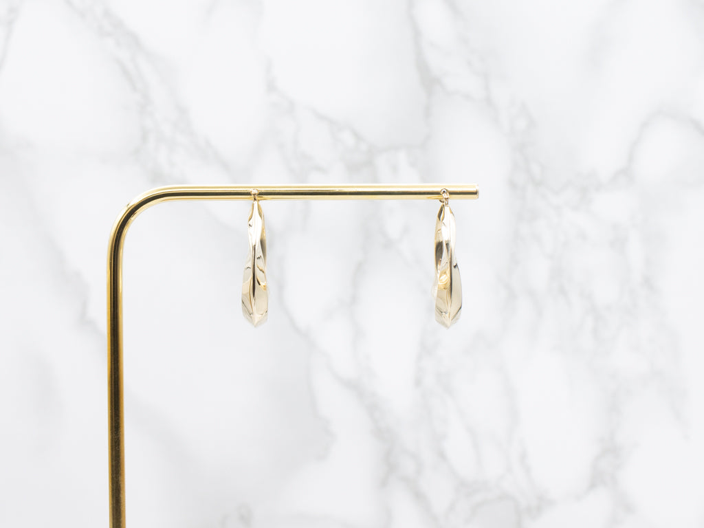 Vintage Yellow Gold Twisted Puffy Hoop Earrings