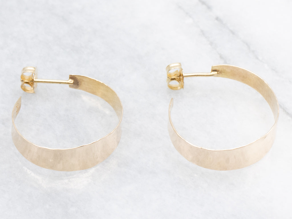Hammered Gold Post-Back Hoop Earrings