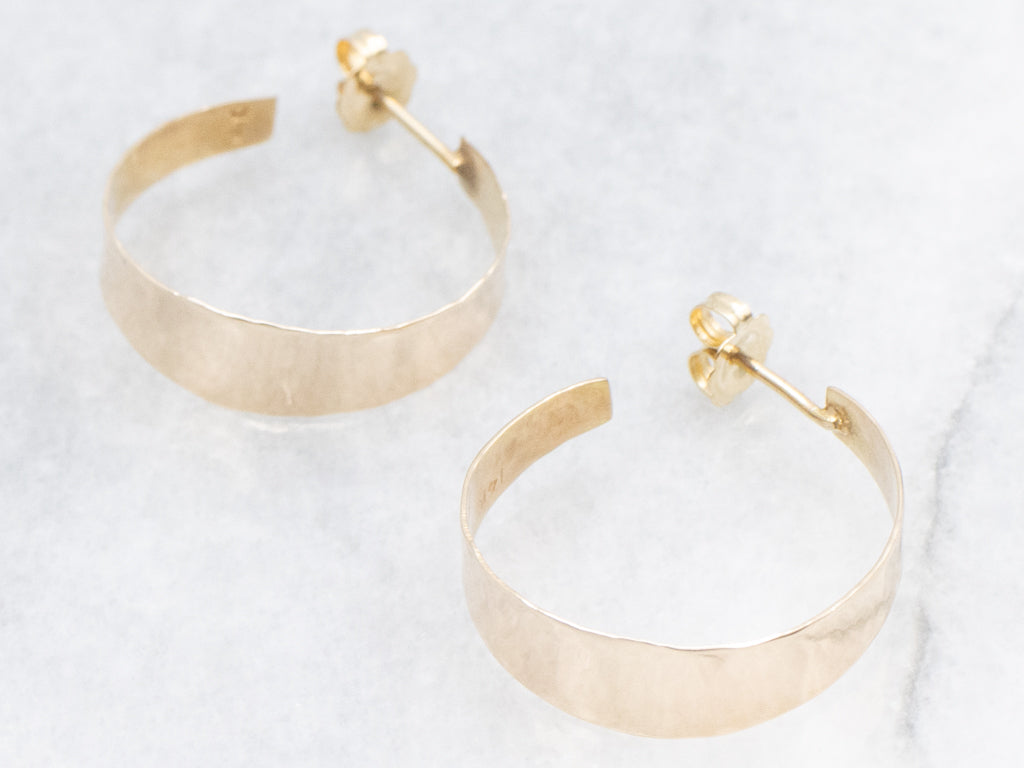 Hammered Gold Post-Back Hoop Earrings