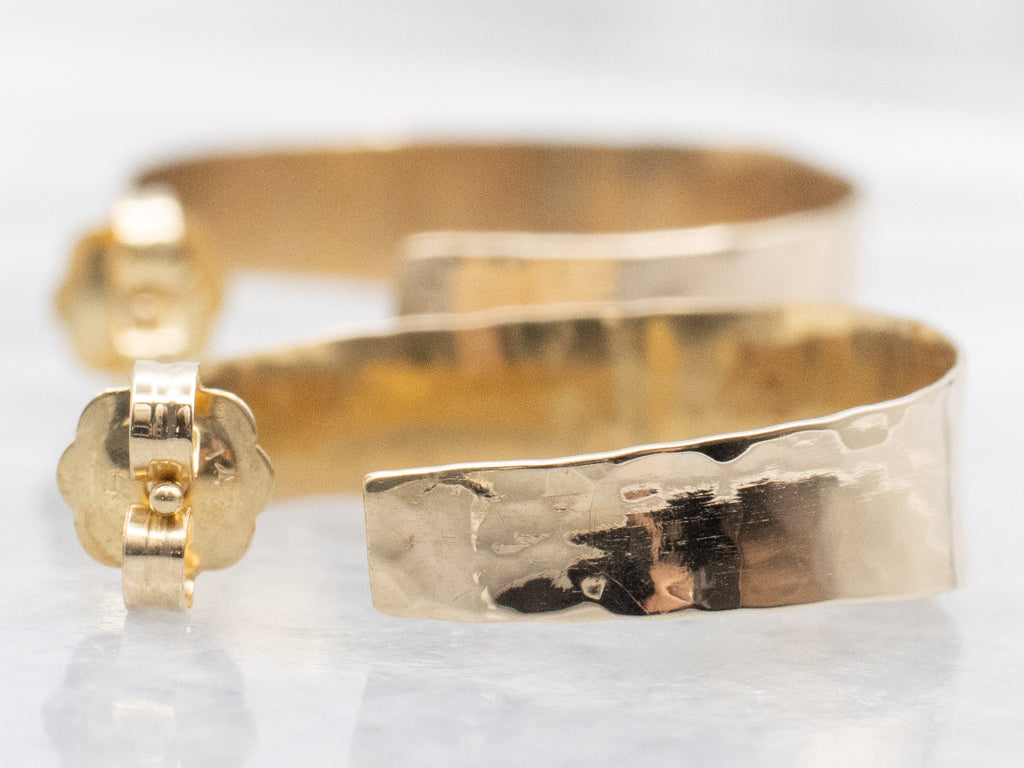 Hammered Gold Post-Back Hoop Earrings