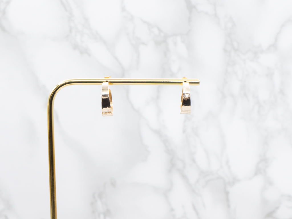 Hammered Gold Post-Back Hoop Earrings