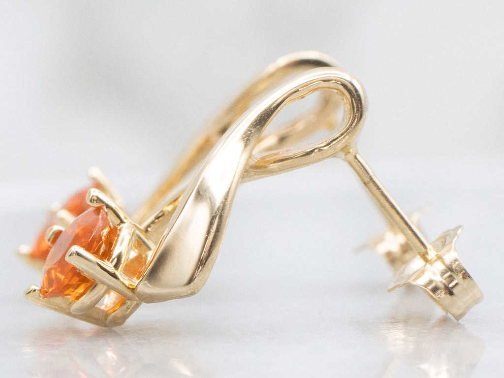 Fire Opal Yellow Gold Ribbon Twist Stud Earrings