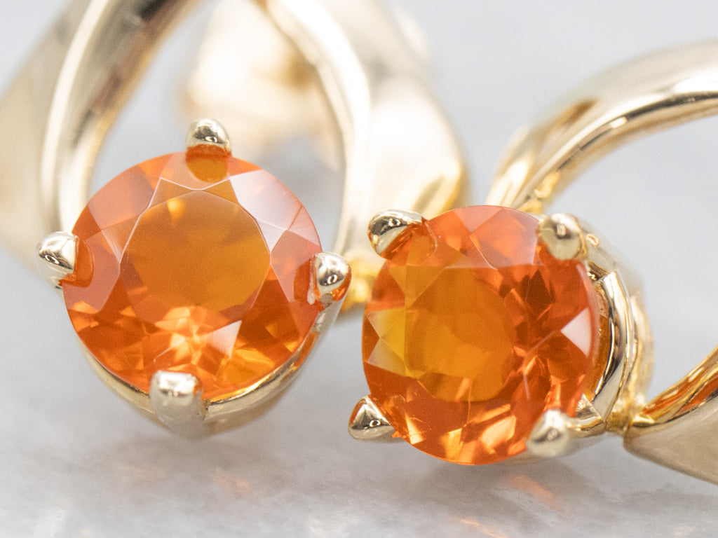 Fire Opal Yellow Gold Ribbon Twist Stud Earrings