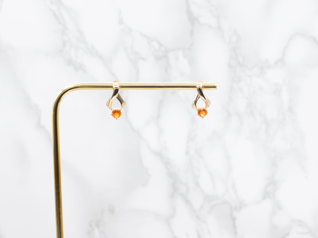 Fire Opal Yellow Gold Ribbon Twist Stud Earrings