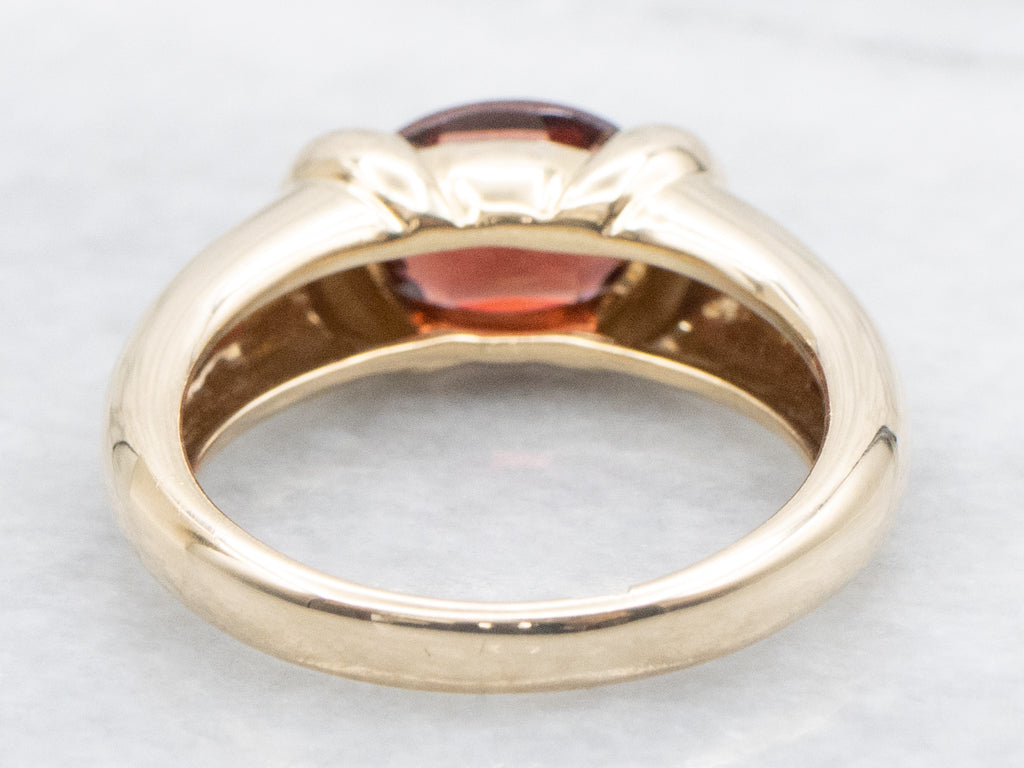 Vintage East-to-West Set Garnet Yellow Gold Solitaire Ring
