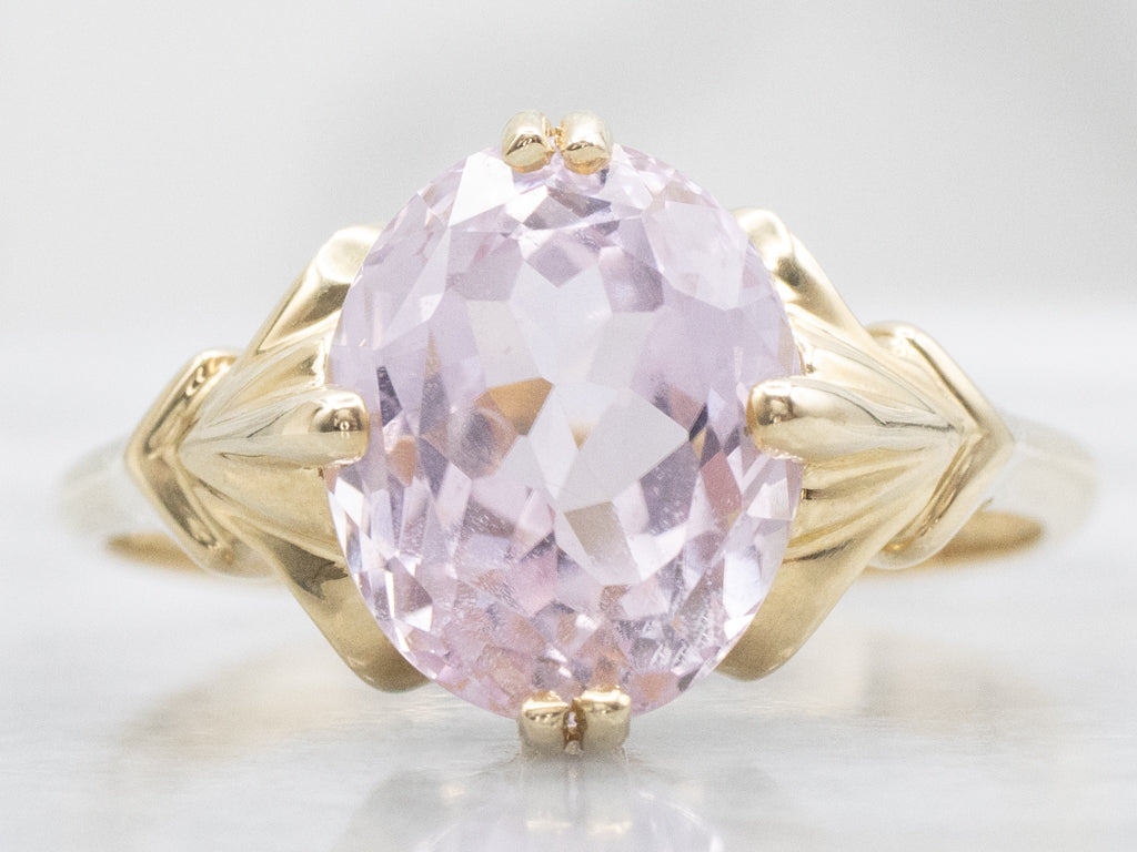 Oval-Cut Kunzite Yellow Gold Solitaire Ring