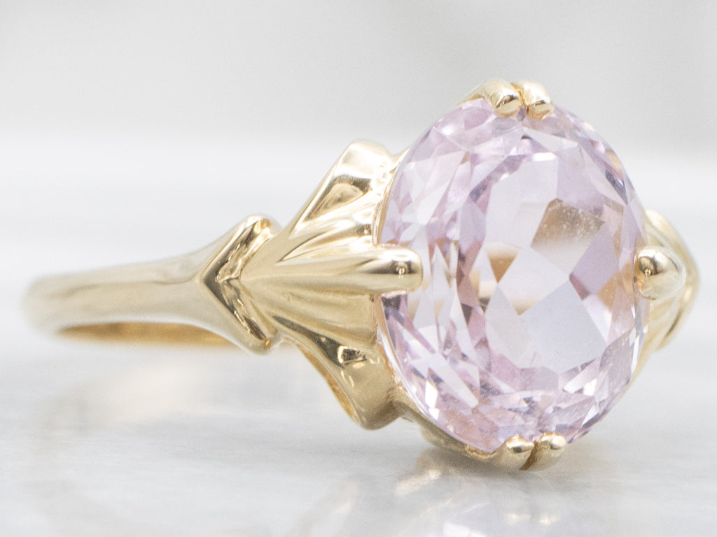 Oval-Cut Kunzite Yellow Gold Solitaire Ring