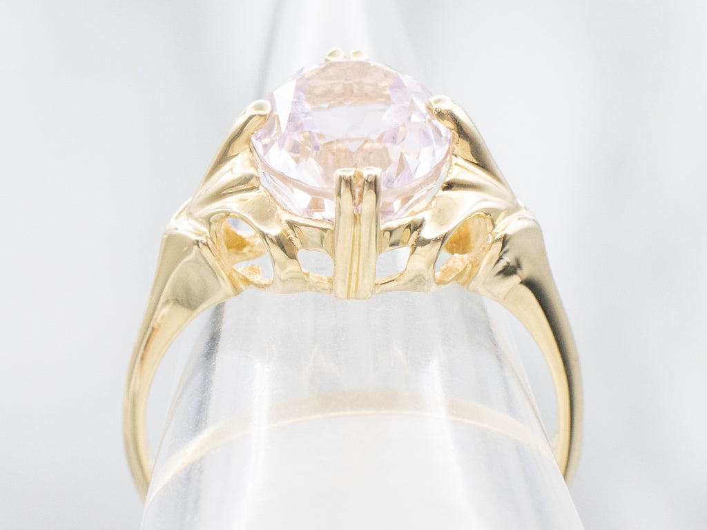 Oval-Cut Kunzite Yellow Gold Solitaire Ring
