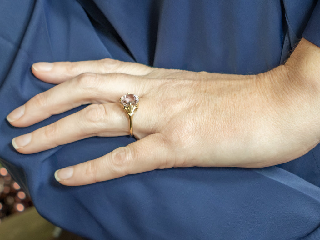 Oval-Cut Kunzite Yellow Gold Solitaire Ring