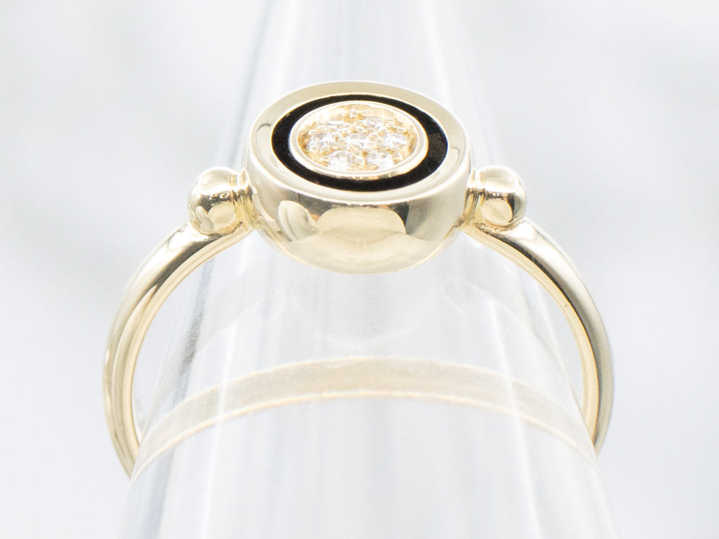 Vintage Gold and Black Enamel Diamond Cluster Bullseye Ring
