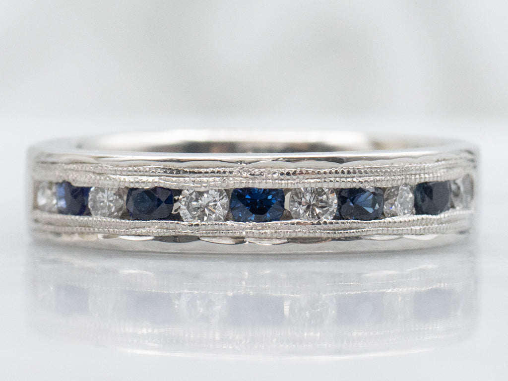 Platinum Channel-Set Sapphire and Diamond Gemstone Band