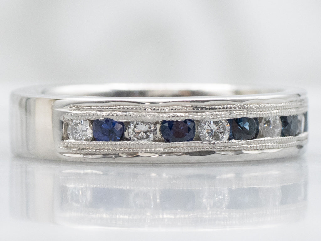 Platinum Channel-Set Sapphire and Diamond Gemstone Band