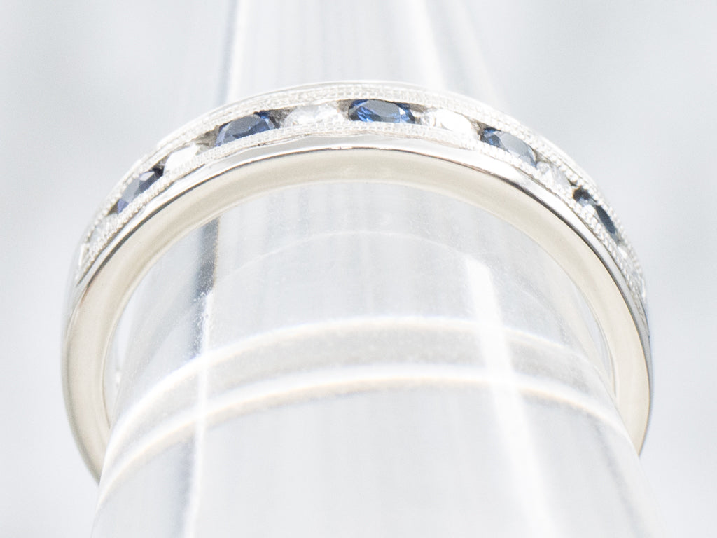 Platinum Channel-Set Sapphire and Diamond Gemstone Band