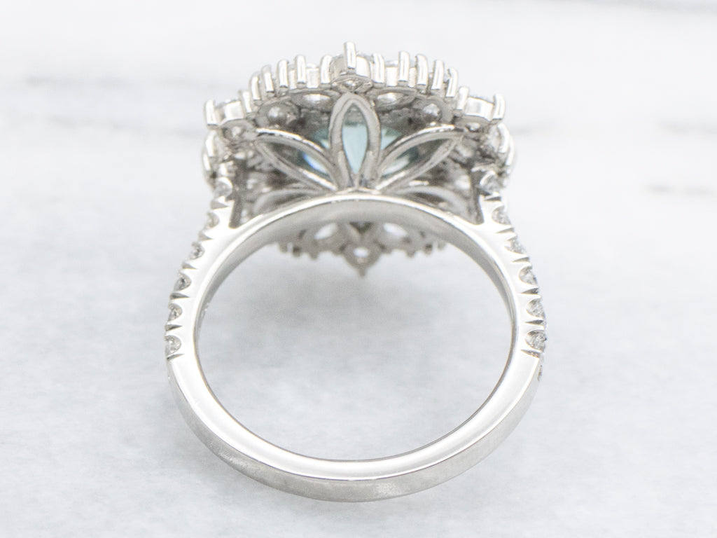 Platinum Blue Zircon and Marquise Diamond Statement Ring
